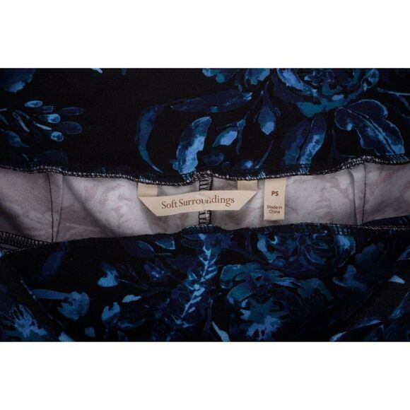 Soft Surroundings Womens Ankle Leggings PS Petite small Black Blue Floral - Picture 7 of 7